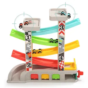 Top Bright Educational Wooden Toys Montessori Four-track Four Slide Trucks Racer Kids Racing Car Ramp Toys For Kids