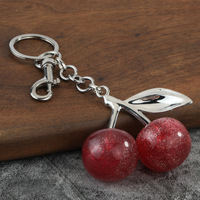 Glitter Cherry Ball sleutelhanger legering blad kreeftgesp splitring voor hangdecoratie op de handtas