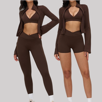 Vente en gros 2026 – Ensemble de sport pour femme : soutien-gorge de yoga à col en V profond, short taille haute, pantalon évasé push-up, leggings, tenue d'entraînement Pilates