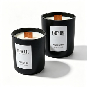 Bougie parfumée personnalisée en verre noir mat avec mèche en bois en forme de S, étiquette privée, parfum d'ambiance pour la maison, aromathérapie, <span class=keywords><strong>cadeau</strong></span> - Product Image 1
