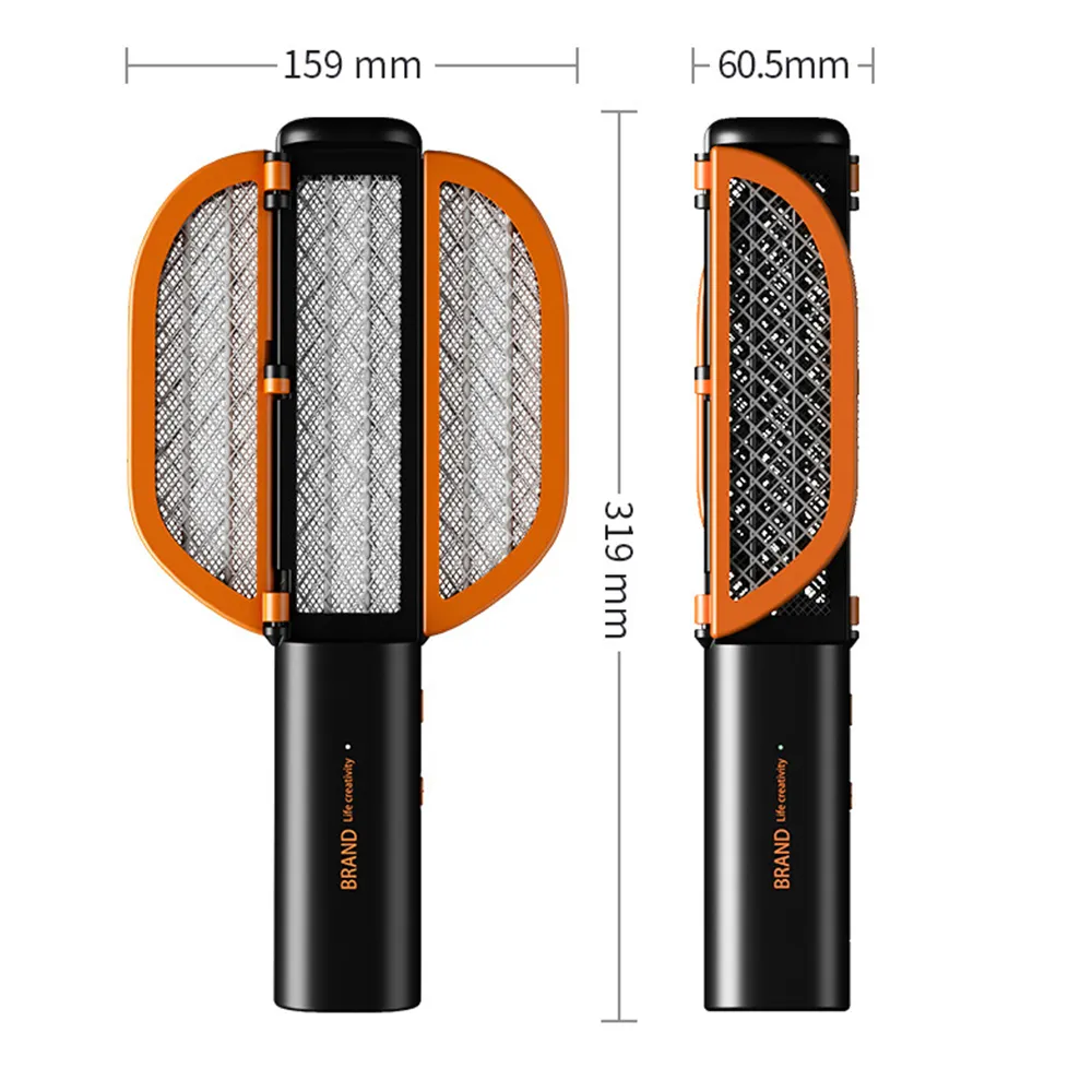 Amazon Hot Selling 3000v Indoor Fly Killer Bug Zapper Usb Rechargeable Foldable Electric Fly Swatter Racket