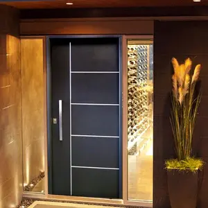 Mecanismo de puerta pivotante de metal, perfil de aluminio, entrada principal, madera