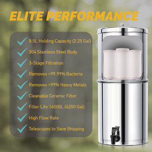 304 Stainless Steel 2.25 Gallons Gravity Fed <strong>Water</strong> Purifier With Washable Ceramic UF Filter Manual for Household <strong>Drinking</strong> <strong>Water</strong> - Product Image 3