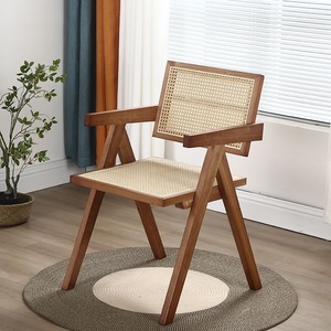 Màu đen trắng Walnut màu rắn gỗ mây <span class=keywords><strong>wicker</strong></span> dệt ghế Bắc Âu nhà hàng tay vịn mây mía ddining ghế - Product Image 5