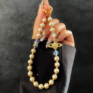Bracelet de luxe en perles de cristal, chaîne de téléphone étoile Saturne, breloques électroplaquées, perles, breloques pour téléphone portable, dragonne de poignet - Product Image 6
