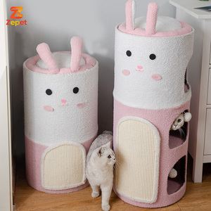 Colonne d'escalade pour chat <span class=keywords><strong>double</strong></span> couche intégrée moderne, arbre universel quatre saisons avec nid, maison fermée pour chat, quatre accessoires, carton chaud - Product Image 4