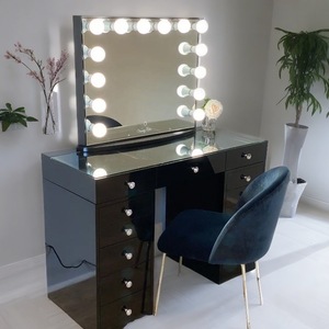 Nouveau grand coin miroir maquillage commode bureau chambre moderne blanc Mdf maquillage vanité Table avec Led éclairé verre trempé haut - Product Image 6