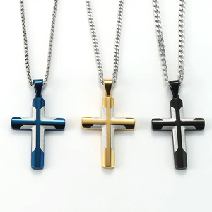 Hip-Hop Anlauffreie Vergoldete Edelstahl-Halskette mit Gewölbter Oberfläche und Kreuz-Anhänger für Männer - Product Image 6