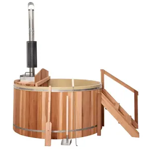 Banheira de hidromassagem portátil a lenha para 2 a 4 pessoas, sauna, sauna, barril de madeira, banheira de hidromassagem a lenha