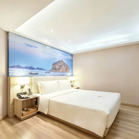Ensemble de mobilier de chambre d'hôtel de luxe moderne de style chinois, avec panneau mural entièrement rembourré, tête de lit capitonnée et sommier pour projet