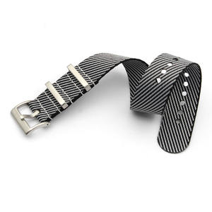 Bracelet de montre en nylon de qualité supérieure à passage unique en tissu sergé de couleur gris <span class=keywords><strong>noir</strong></span> 2 anneaux avec boucle en acier inoxydable brossé - Product Image 2