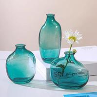 Mini vases bleus en verre vintage transparent, art déco, fleurs, petites décorations de table en vrac pour centres de table de mariage