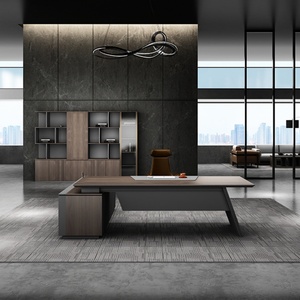 Modern Wood Executive Office Desk With Side Table - Product Image 2