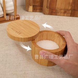 Bamboo Spice <b>Jar</b> With Rotating Lid Salt Container <b>Kitchen</b> Condiment <b>Storage</b> Box Portable Solid Wood Design - Product Image 1