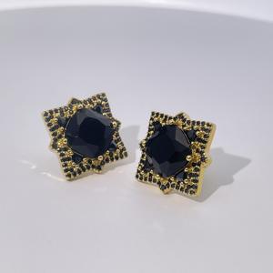 Pendientes de Botón Redondos Negros de Circonita, Estilo Clásico, Elegante y Sofisticado, Chapados en Oro sobre Latón, para Mujer, de Tianyu Gems - Product Image 5