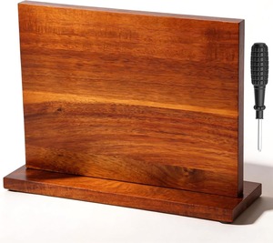 Support de rangement pour couverts en bois d'acacia antidérapant, support magnétique pour couteaux en bois, support double face avec aimants renforcés - Product Image 2