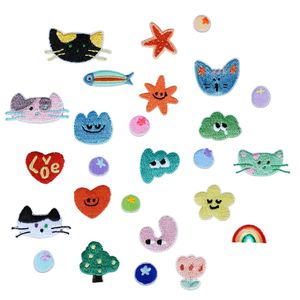 Iron-on Mini Embroidery Cute cat Fish Flower <b>Tree</b> <b>Face</b> Colorful Blueberry Patch for DIY Bag Luggage Straps Decoration - Product Image 2