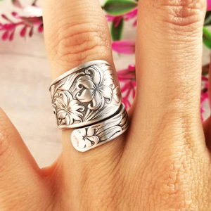 Anello con fiore in argento H290, stile bohémien, regalo unisex, anelli alla moda senza pietre né incastonature - Product Image 3