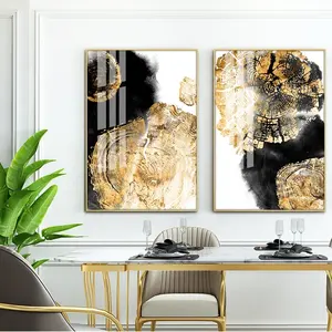 <span class=keywords><strong>Peinture</strong></span> murale décorative abstraite de porcelaine de cristal d'art d'or noir pour la décoration de la maison de mur de salon - Product Image 1