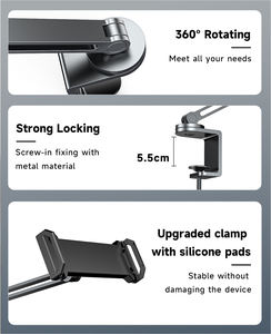 ขาตั้งโทรศัพท์มือถือและแท็บเล็ตโลหะอเนกประสงค์ยืดหยุ่นได้สำหรับ <span class=keywords><strong>iPad</strong></span> ขาตั้งปรับได้แบบยืดหดได้360การหมุนบนโต๊ะ/เตียงขี้เกียจใช้ - Product Image 2