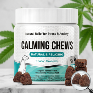 Masticables calmantes para mascotas para perros y gatos, tratamiento para aliviar el estrés y la ansiedad, comportamiento equilibrado, aceite de cáñamo, multivitaminas, suplemento alimenticio para perros - Product Image 1