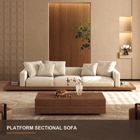 Canapé sectionnel Japandi moderne avec base en bois, mobilier de salon de luxe minimaliste, canapé modulaire profond pour villa