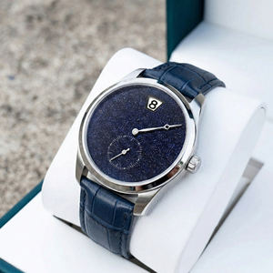 Montre automatique Miyota 9015 avec heures sautantes, cadran en aventurine bleue, bracelet en cuir, montre mécanique de luxe pour homme, logo personnalisé OEM ODM - Product Image 1