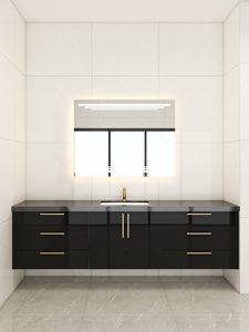 Modern Wall-Mounted Lacquered <b>Bathroom</b> <b>Cabinet</b> with Ceramic Basin LED Smart Mirror Drawers-Durable and Easy to Clean Design - Product Image 3