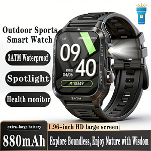 Montres connectées d'extérieur pour hommes, 880 mAh, lampe de poche, appels Bluetooth, étanches 3 ATM, montres de sport et de fitness, moniteur de santé, notifications de messages pour femmes - Product Image 1