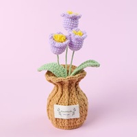 2026 Karya Rajut Tangan Baru Mini Bunga Anggrek Phalaenopsis dari Katun DIY dalam Pot Vas untuk Dekorasi Rumah dan Mobil