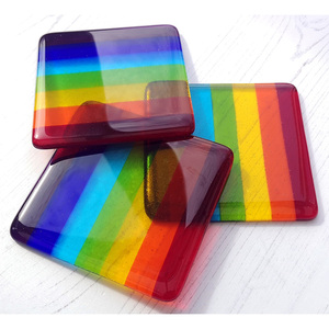 Posavasos de bebidas de vidrio fundido de arcoíris, manteles de mesa de vidrieras hechos a mano, azulejo de vidrio de fusión colorido a rayas de arcoíris para decoración del hogar - Product Image 1