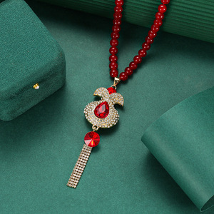 Guohaoshipin Red Crystal Flower Pendant Long Necklace Zinc Alloy Sweater Chain Gift Jewelry - Product Image 4