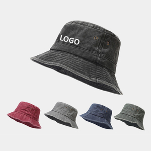 Custom Logo Washed Cotton Vintage Women Outdoor <b>Flat</b> Top Fisherman Bucket <b>Hat</b> for Men - Product Image 1
