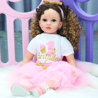Peluche Reborn de 24 pouces, poupée de grande taille peinte avec cheveux bouclés, cadeau de Noël parfait pour les enfants