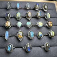 Anneaux en pierre de guérison en cristal de haute qualité, polis, couleur vive, labradorite, argent 925, pour cadeau