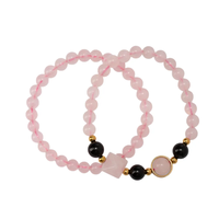 Bracelets en pierres précieuses naturelles de 6 mm, quartz rose, lot de 2, faits à la main, en forme de pyramide, bracelet extensible en pierres de guérison