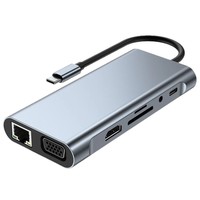 Base de Conexión Tipo C Multifunción 11 en 1 con Lector de Tarjetas USB 3.1 SD/TF para Consola de Juegos, Computadora Portátil, Teléfono Inteligente y Tableta