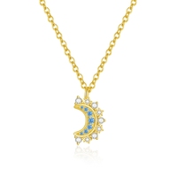 Date 925 Sterling Silver Fashion Jewelry Zircon Saphir Lune Croissant Soleil Pendentif Collier pour les Couples