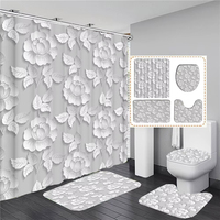 Élégant Bouquet de Fleurs Blanches Fantastiques Style 3D Rideau de Douche pour Salle de Bain avec Tapis de Bain Ensemble Décoration Florale pour la Maison
