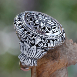Anello Vintage con Croce, Fiore di Iris e Loto, Stile Hip Hop, in Metallo Invecchiato, Anello da Dito alla Moda - Product Image 2