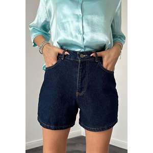 Shorts de Mezclilla de Cintura Alta para Mujer, Corte Recto, Algodón Transpirable, Color Azul Verano - Product Image 2