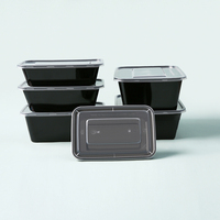 Boîte à bento jetable rectangulaire transparente noire pour repas micro-ondes boîte à bento en plastique récipient de restauration rapide avec couvercle