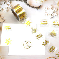 500 autocollants PET Express/rouleau, feuille d'or transparente, découpés, Joyeux Noël, emballage cadeau, scellement, décoration, étiquettes adhésives