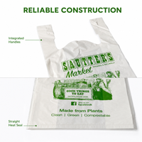 Sacs à T-shirts personnalisés imprimés en PBAT PLA compostables à domicile, sacs de courses biodégradables avec poignées