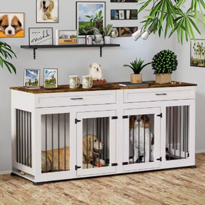 מודרני כלב עץ גדול מודרני עם דלתות כפול ו 2 מגשים כבדים סלון לחיות מחמד כלוב ל 2 כלבים - Product Image 5