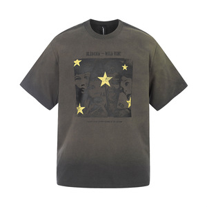 Camiseta de hombre de algodón 100% de 250-300g, cuello redondo, manga corta, estilo vintage, con estampado degradado tie-dye, corte holgado, de marca, a la moda. - Product Image 5