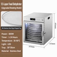 Déshydrateur alimentaire professionnel en acier inoxydable à 12 plateaux avec support rotatif, pour viande séchée, légumes et herbes, 800W