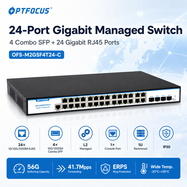 24 Port Gigabit Managed Switch with 4 Combo SFP Slots L2 Rackmount Web-Managed Switch OEM Factory