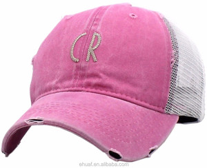 Coton Polyester 6 Panneau Broderie Distress Heavy Washed Vintage Summer Trucker Casquette Réglable Chapeau - Product Image 1