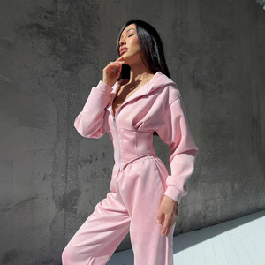 <span class=keywords><strong>Felpa</strong></span> con cappuccio Slim-fit autunno inverno donna tinta unita Set di due pezzi sportivo e Casual completo da donna - Product Image 3